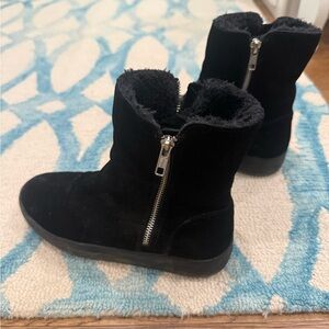 J Slides Black Suede Ankle Boots with Zipper